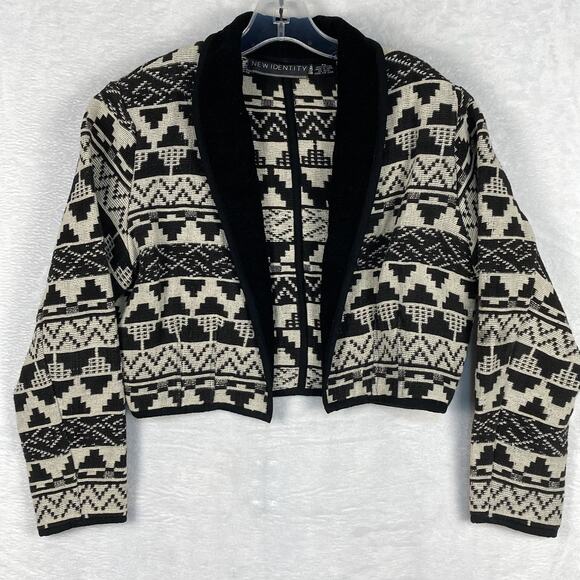 VTG 90s New Identity Sweater Jacket Womens M Black White Geometric Western Aztec - Picture 1 of 7